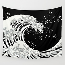 Black background Kanagawa Surfing Japanese Ukiyo-e waves hanging cloth wall background decorative painting cloth beach towel tablecloth