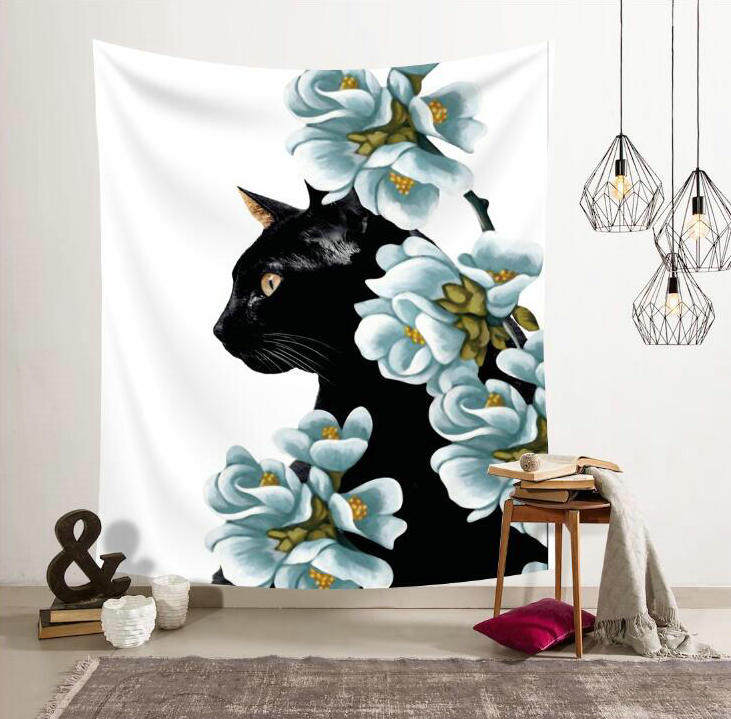 Гобелен 北欧ins风挂布竖版猫咪喵星人墙面背景装饰画布挂毯壁饰隔断桌布