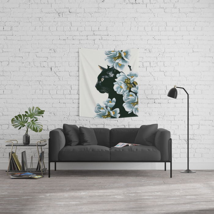Nordic in hoa mèo đen treo tường vải che thảm trang trí tường thảm trang trí tường vải nền phòng màn chia - Tapestry thảm treo tường anime
