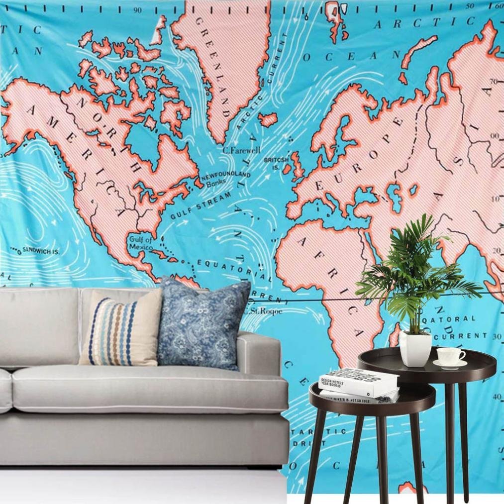 Bản đồ thế giới đại dương Treo gió Bắc Âu Ins Treo tường Trang trí tường Nền trang trí Canvas Tapestry Beach Khăn thảm treo tường blackpink