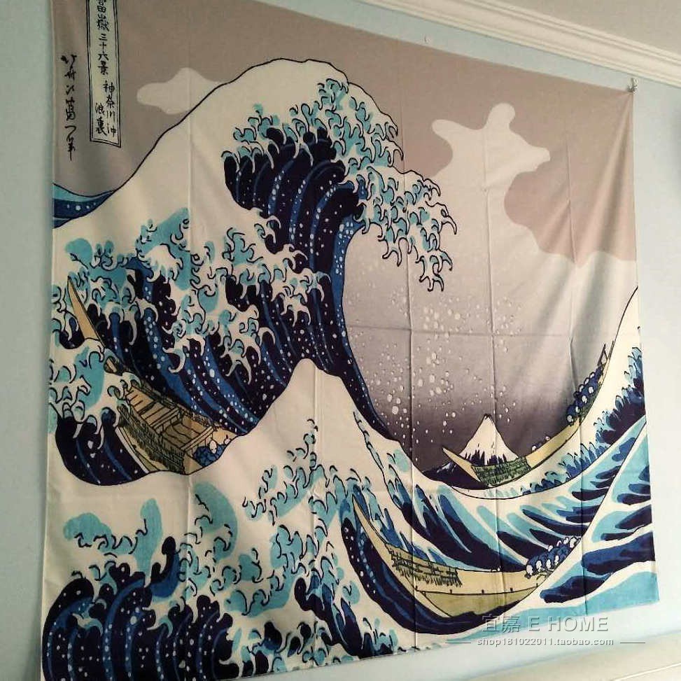 Kanagawa lướt trong sóng ukiyo-e Nhật Bản treo tường nền vải trang trí tấm thảm khăn trải bàn khăn trải giường thảm decor phòng ngủ