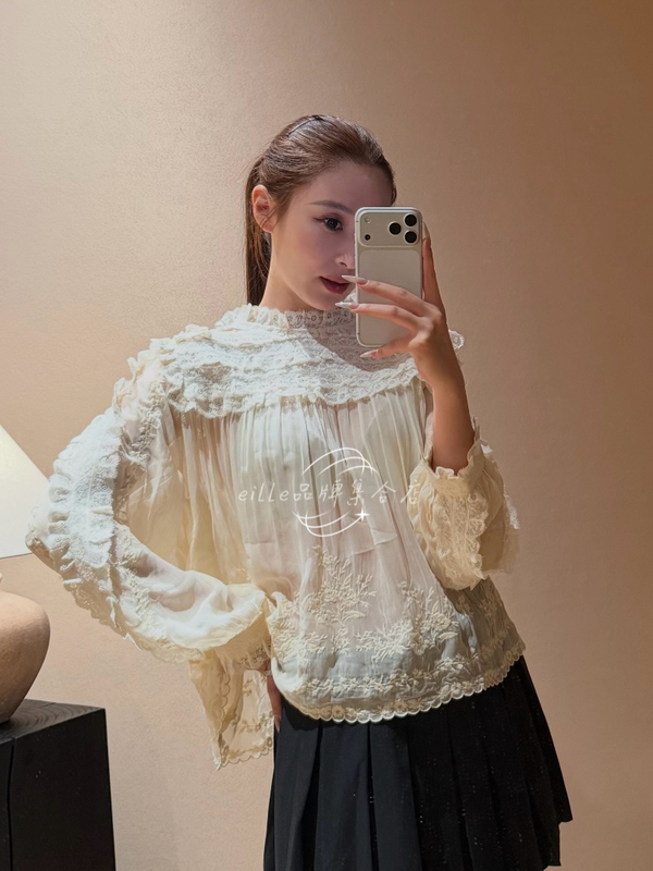 Sea New York Shirt 26 New Style French Embroidered Lace Patchwork Shirt Loose Fit Slimming Versatile Top