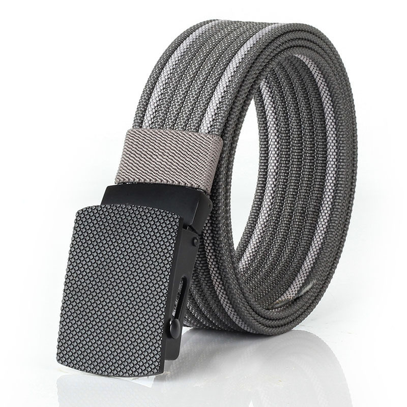 Male Casual Canvas Belt 100 lap jeans Nylon leather strap pants with smooth buckle Automatic sliding lever No hole roller buckle