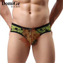 Dumi International Mens Ultra Thin Ice Silk Briefs Sexy Full Transparent Mesh Flocked Print Briefs