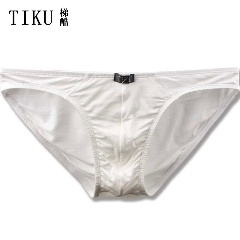 TIKU Men's Sexy Panties Spring Briefs White Modal Breathable Low Waist Red Briefs One-end Pack