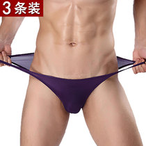 3 TIKU Tex cool Men Sexy Ice Silk Personality High Fork Panties Low Waist Ultra-thin Intraceless Thin Band breifs