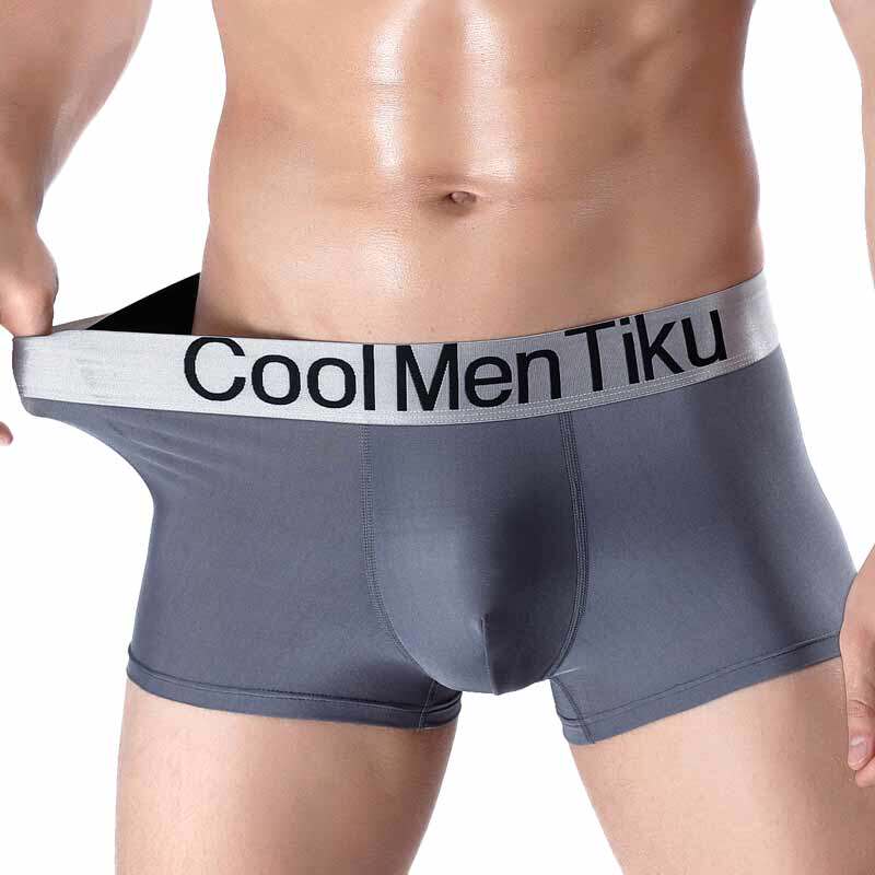 TIKU Men's Four-Glacers Current Ultra-thin Underwear Low-waist Breakfast Black Thin High-elastic Flat Pants