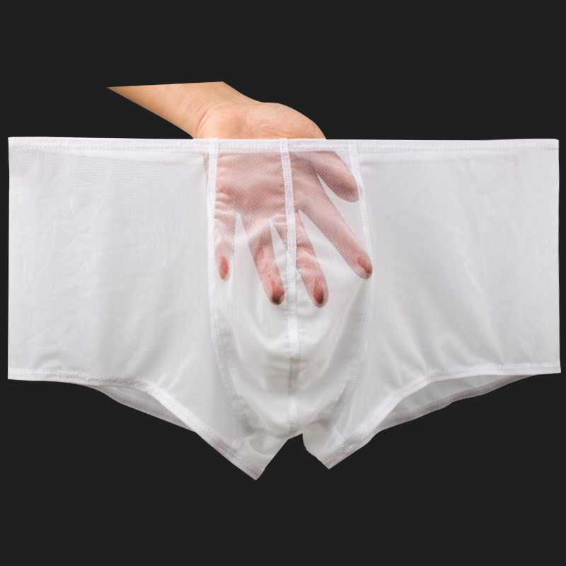 TIKU Ladder Cool Men Sexual Apostle full transparency Underpants ultra-thin Ice Screen Eye net Lace Lace Four-corner Pants Breathable Trendy