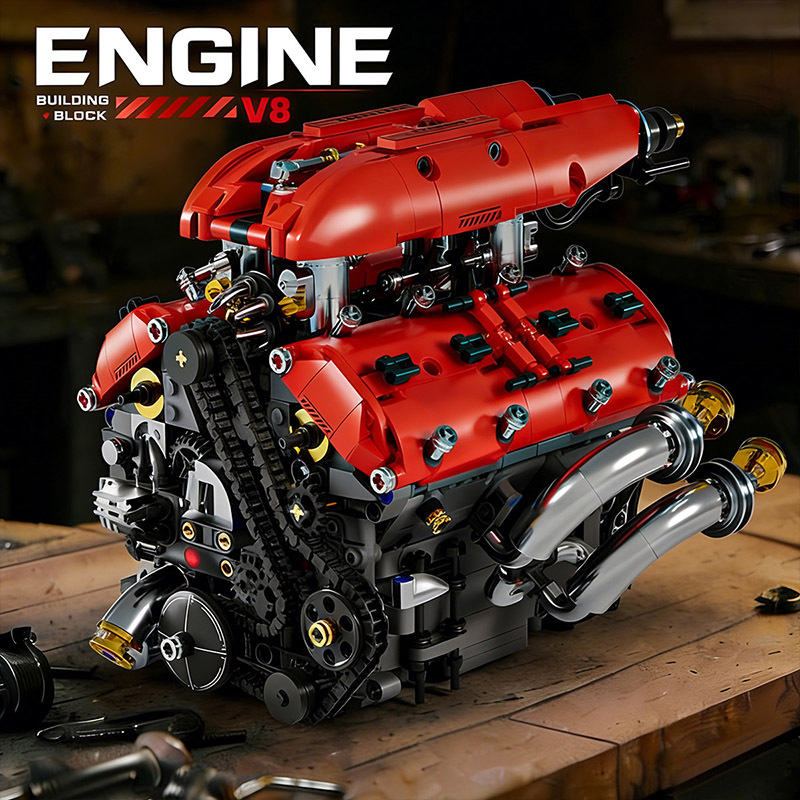2026 New Model Suitable for Lego Bricks Ferrari V8 Engine Model Car Engine Assembly Toy Gift