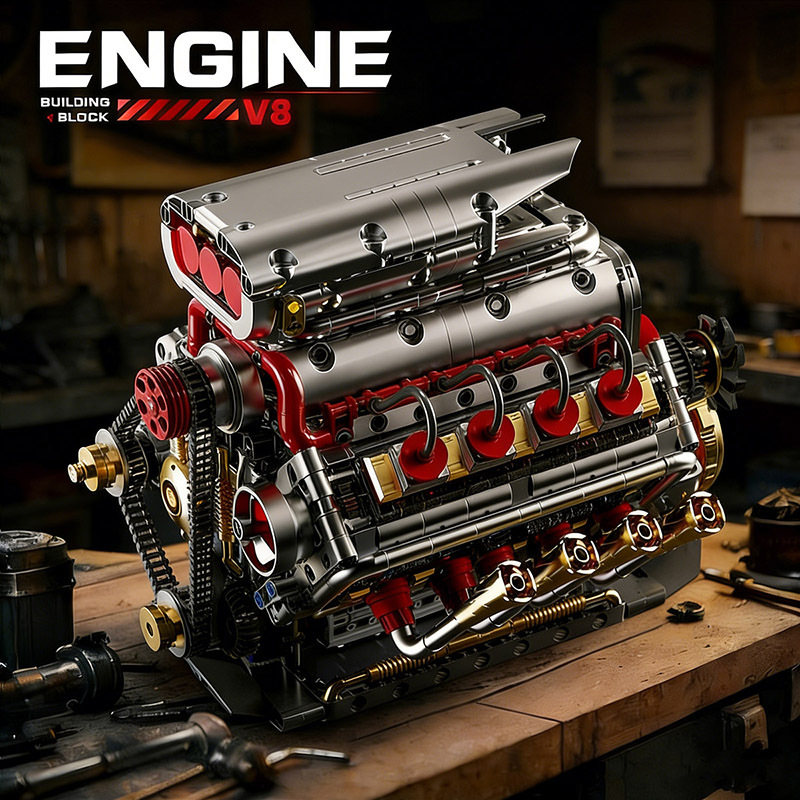Dodge Hellcat V8 Engine Model Mechanical Building Blocks Assembly Toy Boy's Birthday Gift Suitable for Lego