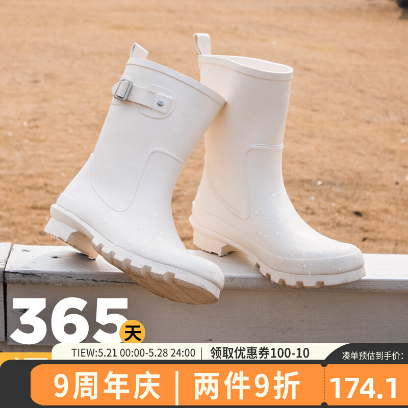 Rain Shoes Women's Fashion Outwear Middle Cylinder Rain Boots Women Summer Adults Water Shoes New Waterproof Non-slip Rubber Shoes Water Boots