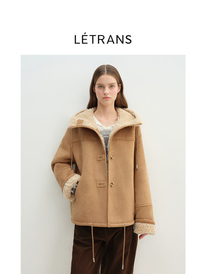 Yuan Yi Letrans Snow Mountain Tour Sheepskin Shearling Hooded Faux Fur One-Piece Straight Short Fur Coat