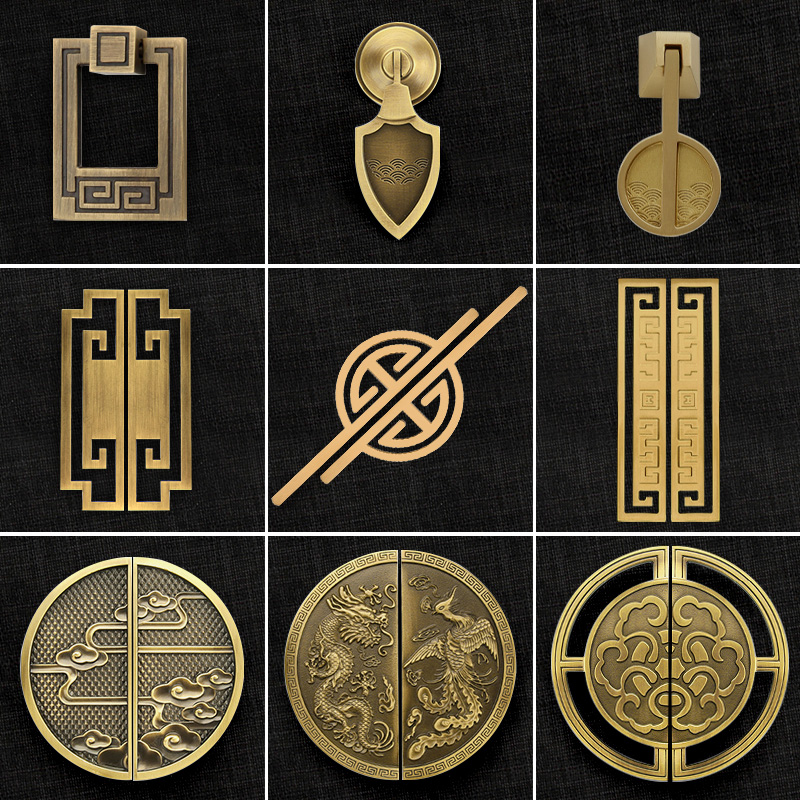 Ancient bronze color Chinese brass handle cabinet door New Chinese wardrobe drawer handle imitation ancient overall cabinet furniture furniture full copper handle