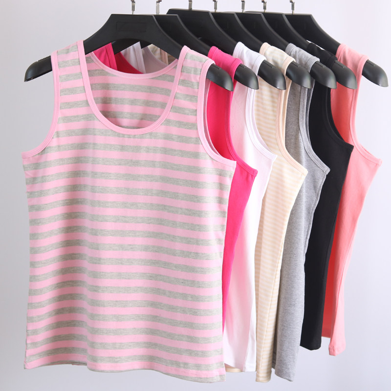 Large Size Ladies Wide Shoulder Stretch Bottoming Lycra Cotton Vest Good Cotton Solid Color Striped Women's Sleeveless Underwear Vest