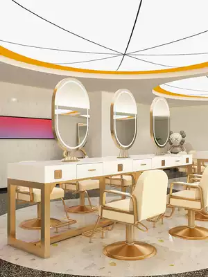 Net red hair salon mirror table Hair salon cabinet one-piece hair salon special tide LED touch mirror hot dyeing table