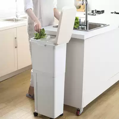 Japan imported kitchen double-layer classification trash can large household living room plastic with lid pulley mobile storage bucket
