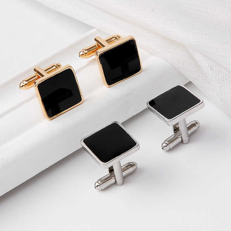 Trendy Simple Square Black Lacquered Cufflinks for Men and Women, French-Style Shirt Fashion Cuffs Trendy Simple Square Black Lacquered Cufflinks for Men and Women, French-Style Shirt Fashion Cuffs