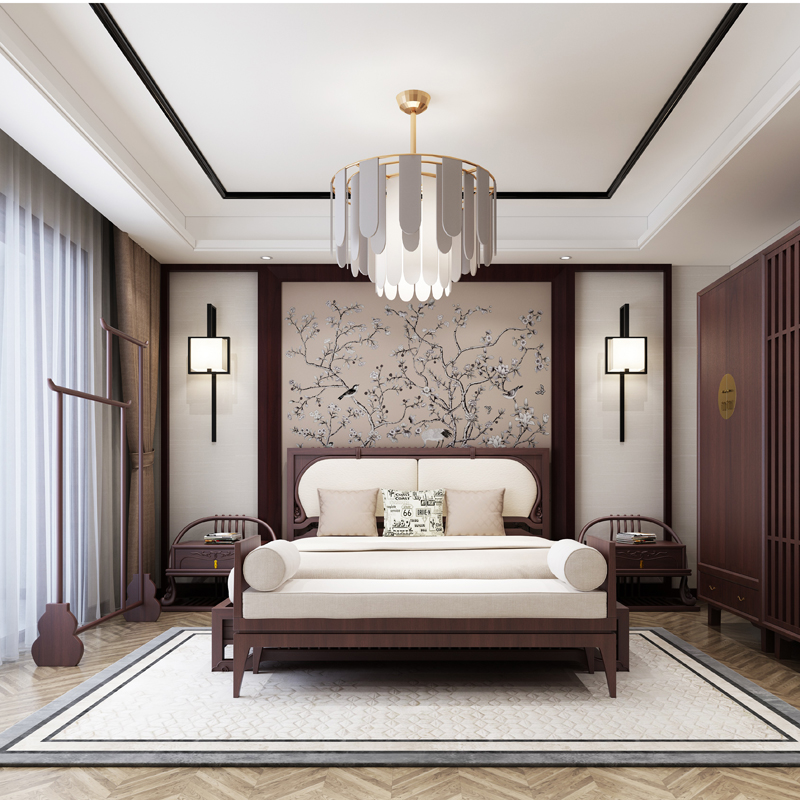 New Chinese style 15m solid wood double bed modern minimalist 18m soft package wedding bed master bedroom complete set of furniture