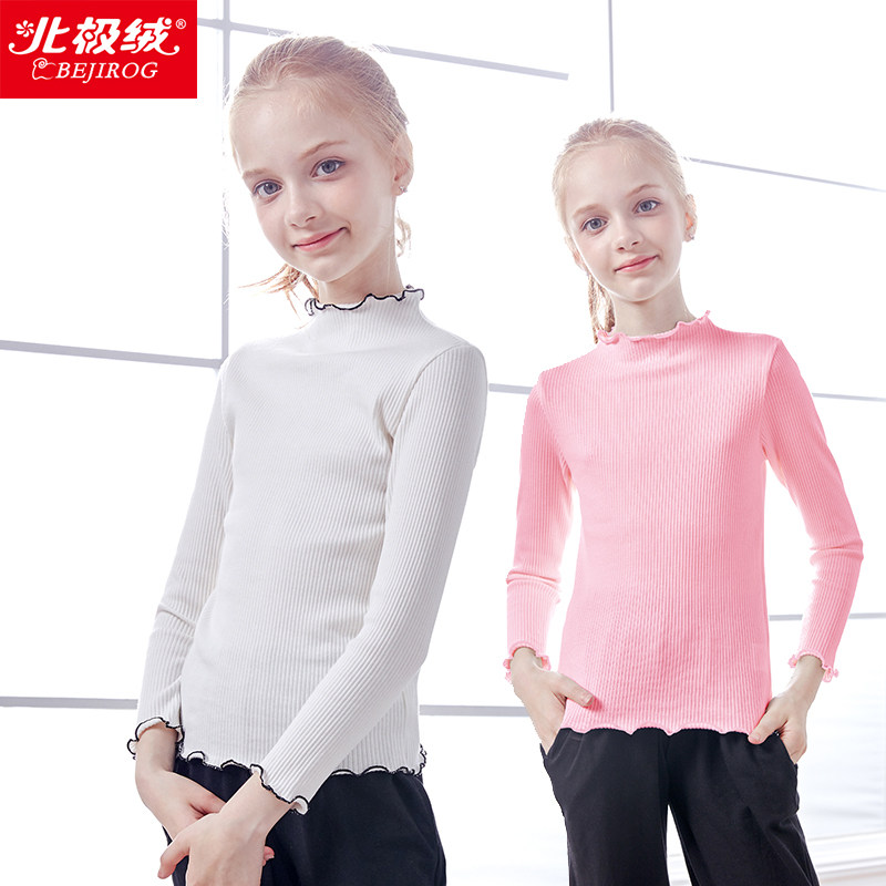 Girl's undershirt autumn children Long sleeves Half high neckline lingerie white baby blouses spring autumn hit bottom inner lap clothes