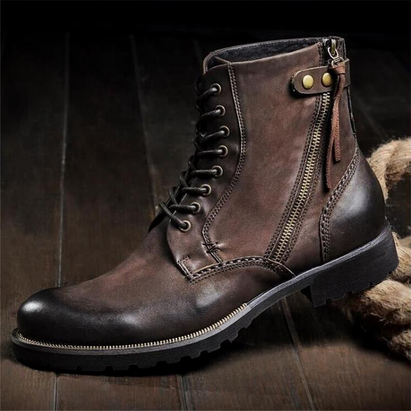 British Style Retro Boots, Martin Boots, Men's High-Top Shoes, Genuine Leather Boots, Men's Work Boots, Zipper Men's Short Boots, Motorcycle Boots