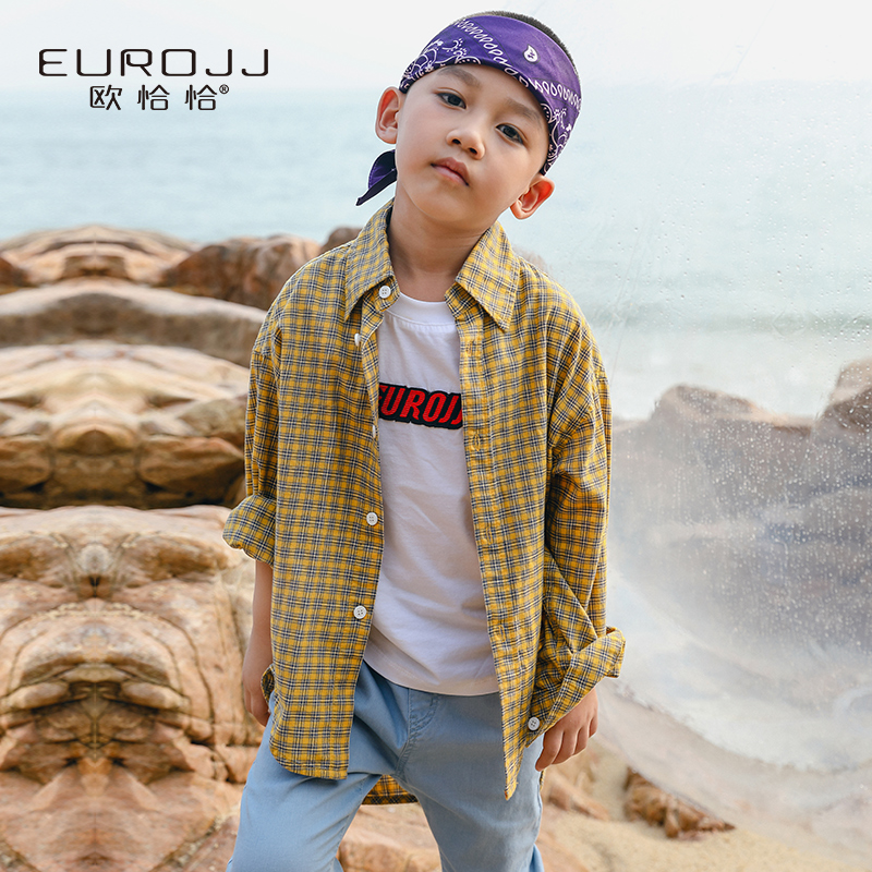 Eugenie trai Plaid Shirt 2020 mùa xuân mới Mid-Size Kids mỏng dài tay áo sơ mi trẻ em Top.