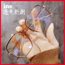 Anti-blue light anti-radiation glasses Female male computer glasses Eye protection No degree flat mirror color change big frame big face Korean version