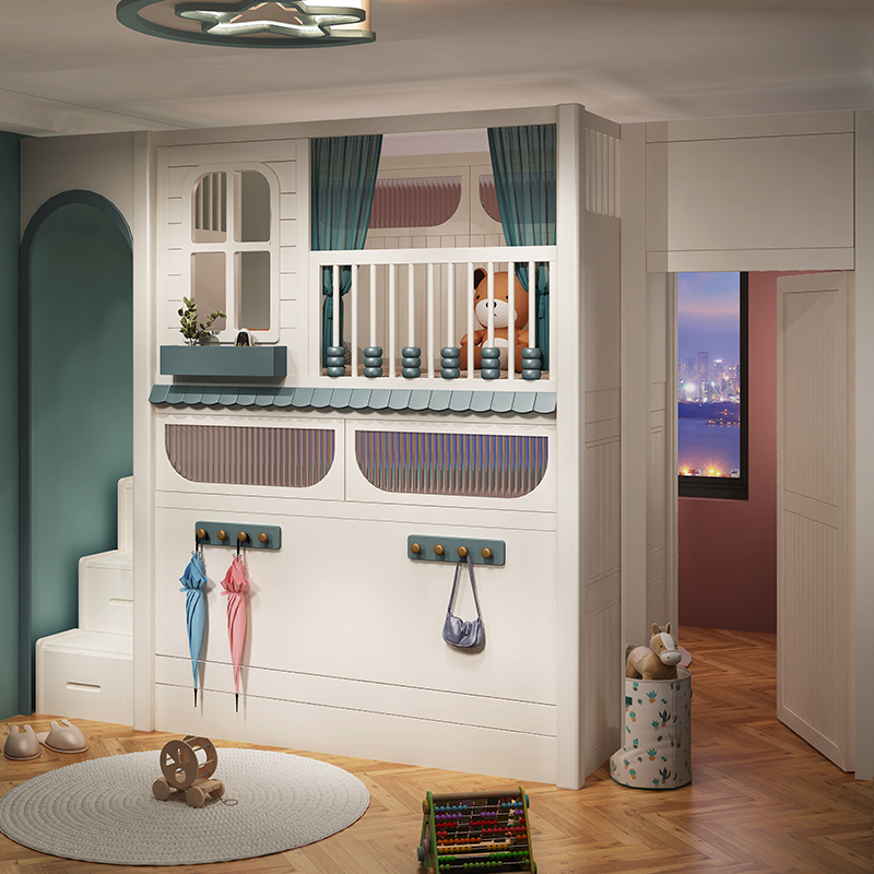 100% Pure Solid Wood New Style Sibling Bunk Bed with Separate Beds, S-Shaped Upper and Lower Beds, Partitioned Bed for Small Apartments, Double Bed