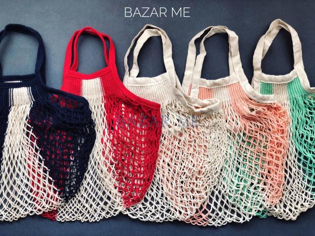 BAZAR ME Fashion wheels back short handle Handmade fishing nets Woven Bag Double Collage FILET5