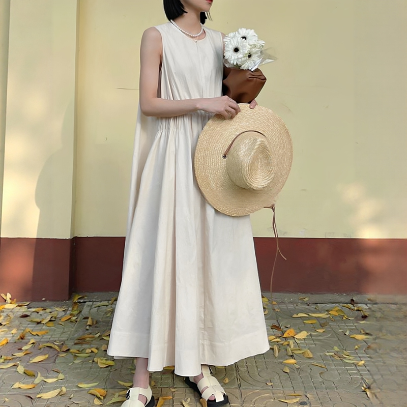 Retro Lazy Style Large Skirt Sleeveless Dress for Women, Summer Loose-Fitting Elegant Artistic Long Dress with a High-End Feel, Niche Tank Dress