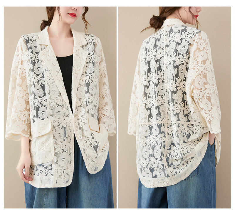 Кружевной однотонный кардиган, пиджак классического кроя, большой размер, с вышивкой, подходит для полных девушек OTHER / Other 
