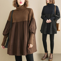 Plus size womens clothing 2024 autumn and winter new style literary fat MM 200 pounds high collar long sleeve core-spun yarn sweater dress