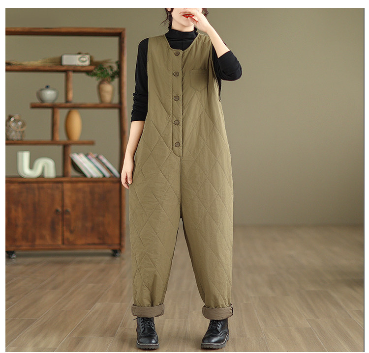 Боди/брюки 菱格压棉连体裤女2023年新款秋冬季高级感大码胖mm保暖哈伦裤棉裤 Other