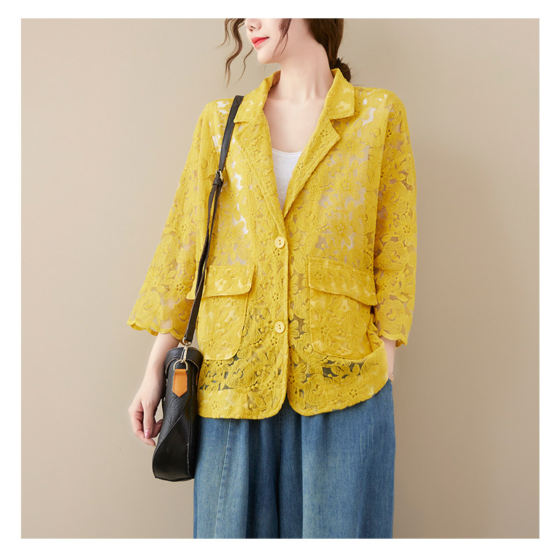 Кружевной однотонный кардиган, пиджак классического кроя, большой размер, с вышивкой, подходит для полных девушек OTHER / Other 