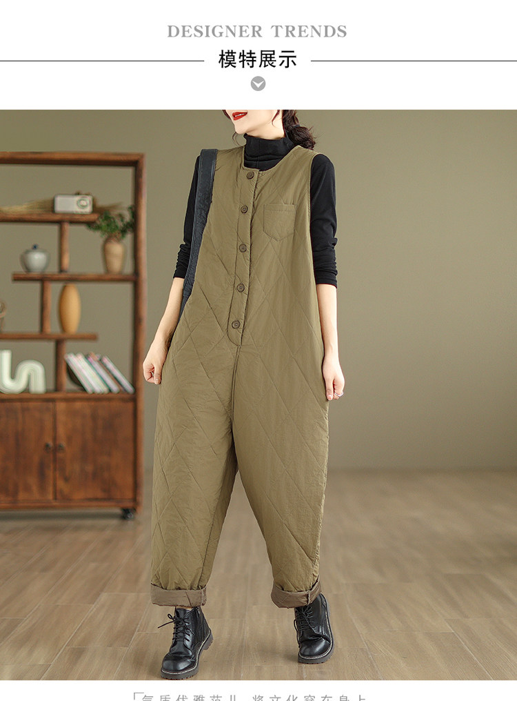 Боди/брюки 菱格压棉连体裤女2023年新款秋冬季高级感大码胖mm保暖哈伦裤棉裤 Other