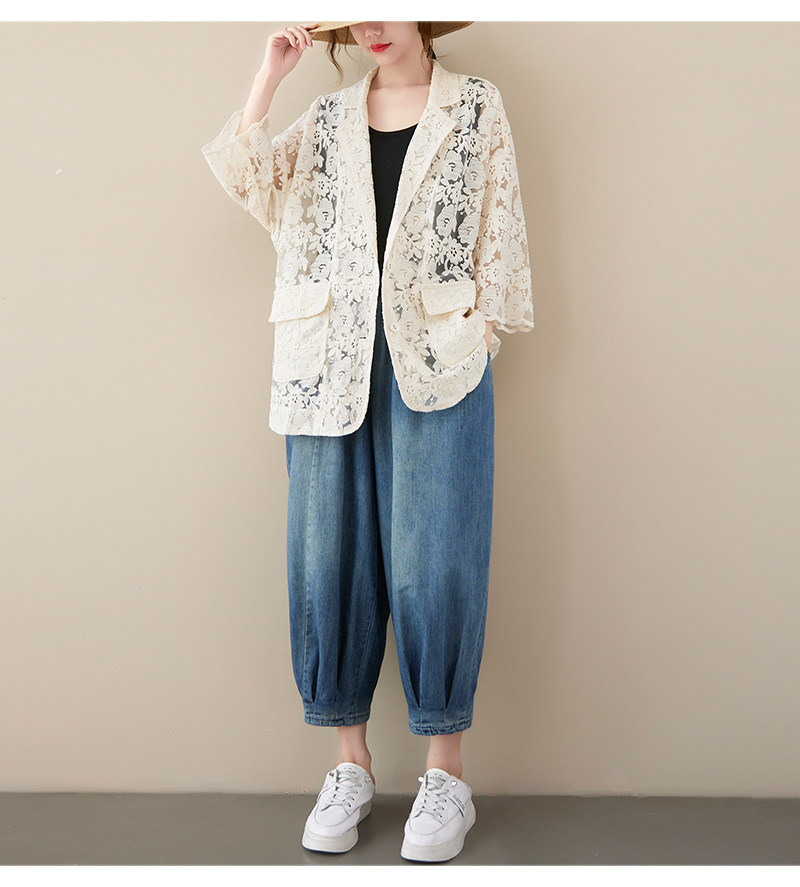 Кружевной однотонный кардиган, пиджак классического кроя, большой размер, с вышивкой, подходит для полных девушек OTHER / Other 