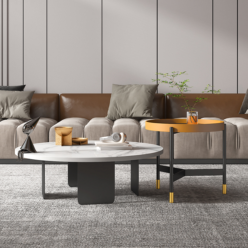 Light Lavish Rockboard Tea Table Small Family Type Modern Minimalist Creative Tea Table Edge A Few Combined Round Tea Table table Living room Home