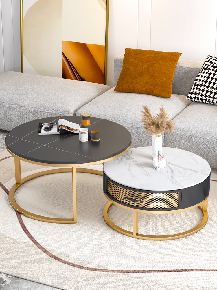 Nordic rock board round coffee table combination small apartment Modern simple Marble light luxury small coffee table table Living room household