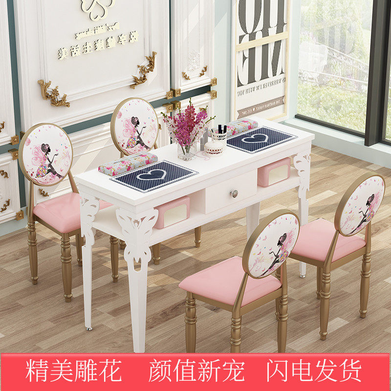Nail table specials Economy single table and chair set double nail art table simple modern white work table