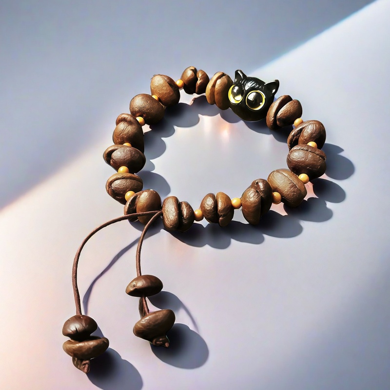 Coffee Bean Bracelet for Women, Light Luxury Niche DIY Couple's Refreshing Cat Paw, Puppy, Sea Salt Cheese, Crushed Stone Beads