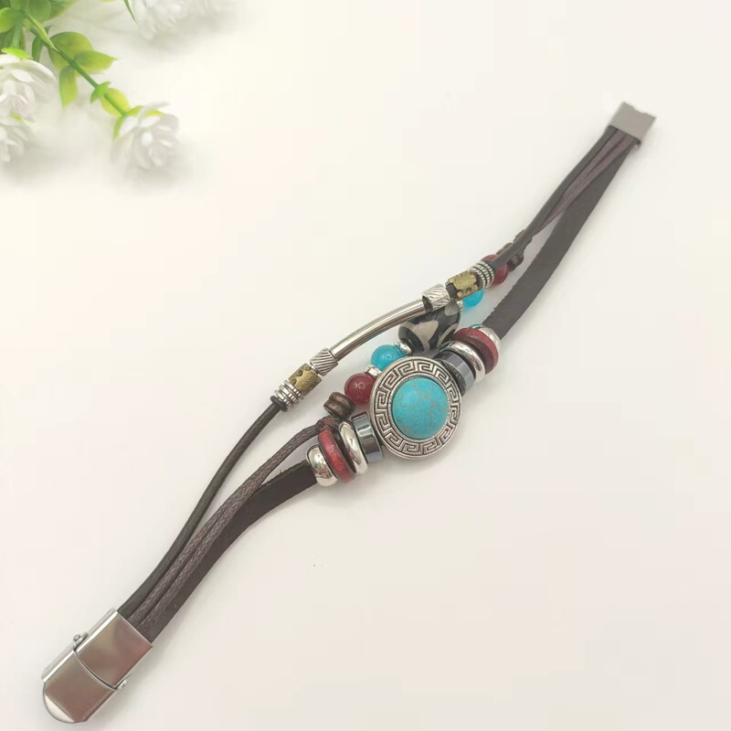 Retro Ethnic Style Bracelet Watch for Women, Niche Design, Turquoise Decoration, Leather Strap, Ins Style