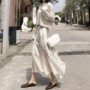2018 mùa thu mới retro nhung voan khâu váy mỏng eo cao Một chiếc váy từ nữ chân váy dài xẻ tà