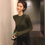 2018 mùa thu mới áo len dài tay mỏng cổ tròn áo thun đáy quần sang trọng Hàn Quốc phần mỏng áo sơ mi nữ