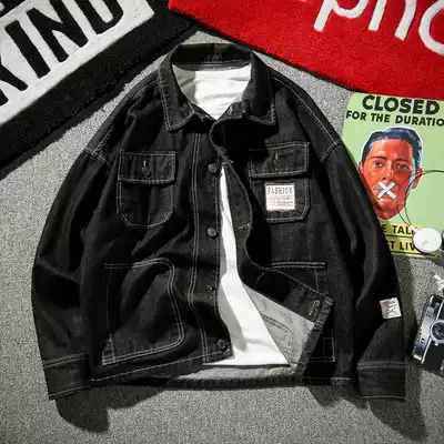 Hong Kong Chao brand Hong Kong style slim denim jacket boys spring and autumn multi pocket large size handsome Korean trend coat