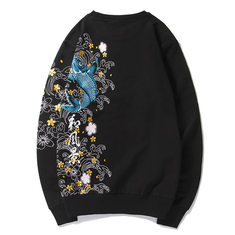 Hong Kong tide brand Chinese style sweater men's carp embroidery long-sleeved Japanese ins round neck loose plus size jacket