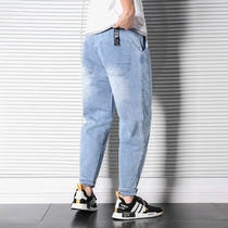 Hong Kong Tide Cards Tight Waist 90% Jeans Mens Day Department 100 Hitch Small Sign Fat Sub Loose Big Code Small Footed Kharen Pants