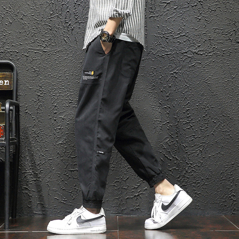 Hong Kong Boomer Loose Bunches Casual Pants Male Trend 100 Hitch Pure Color Large Size Splicing Small Footed Kharenpants 90% Pants