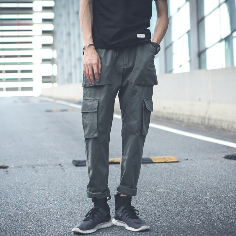 Hong Kong Chaobou Spring Fall Big Pocket Work Pants Men Ins Superfire Personality Pop Youth Loose Casual Pants