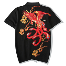 Hong Kong Tide Cards Street Short Sleeves Male China Wind Phoenix Embroidery Turnover POLO Shirt Loose 100 Hitch T-shirt Half Sleeve Shirt