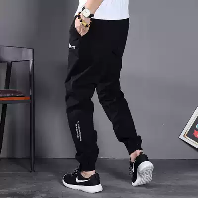 Hong Kong trendy brand Yu Wenle loose embroidered spring and Autumn overalls men's simple casual drawstring pants small feet trousers