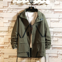 Hong Kong Tidal Card Autumn Winter Thickened Tooling Jacket Mens Day Department 100 Lap Loose Plus Fat Increase Yard Casual Jacket Man